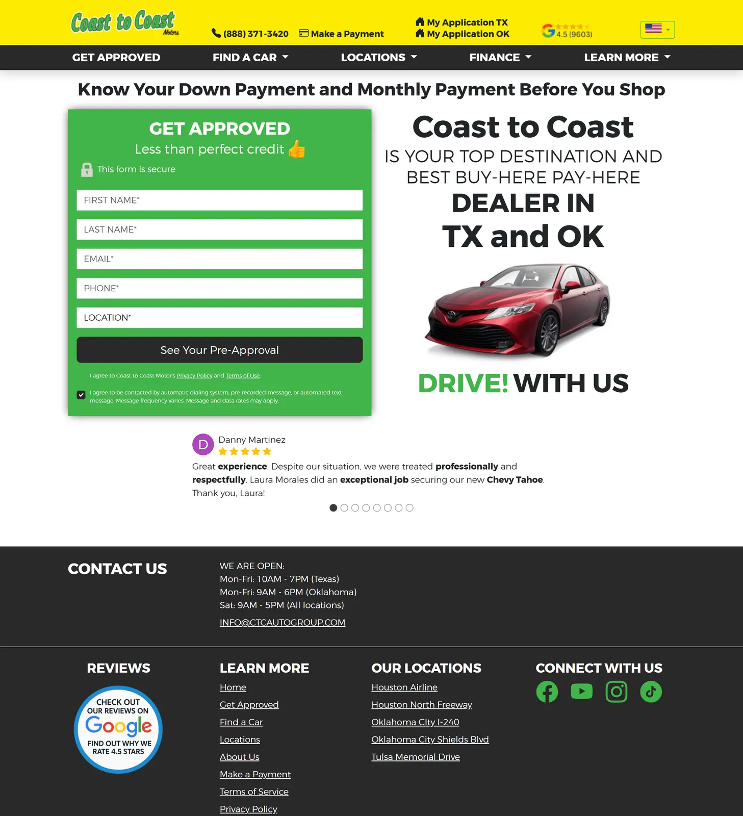 Coast to Coast Motors online Get Approved form for buyers with less-than-perfect credit