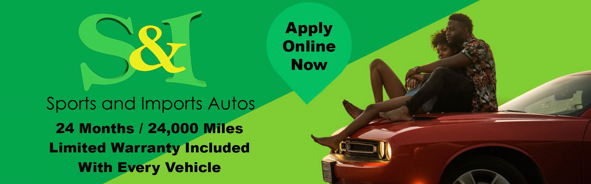 Happy Couple sitting on a car - warranty banner